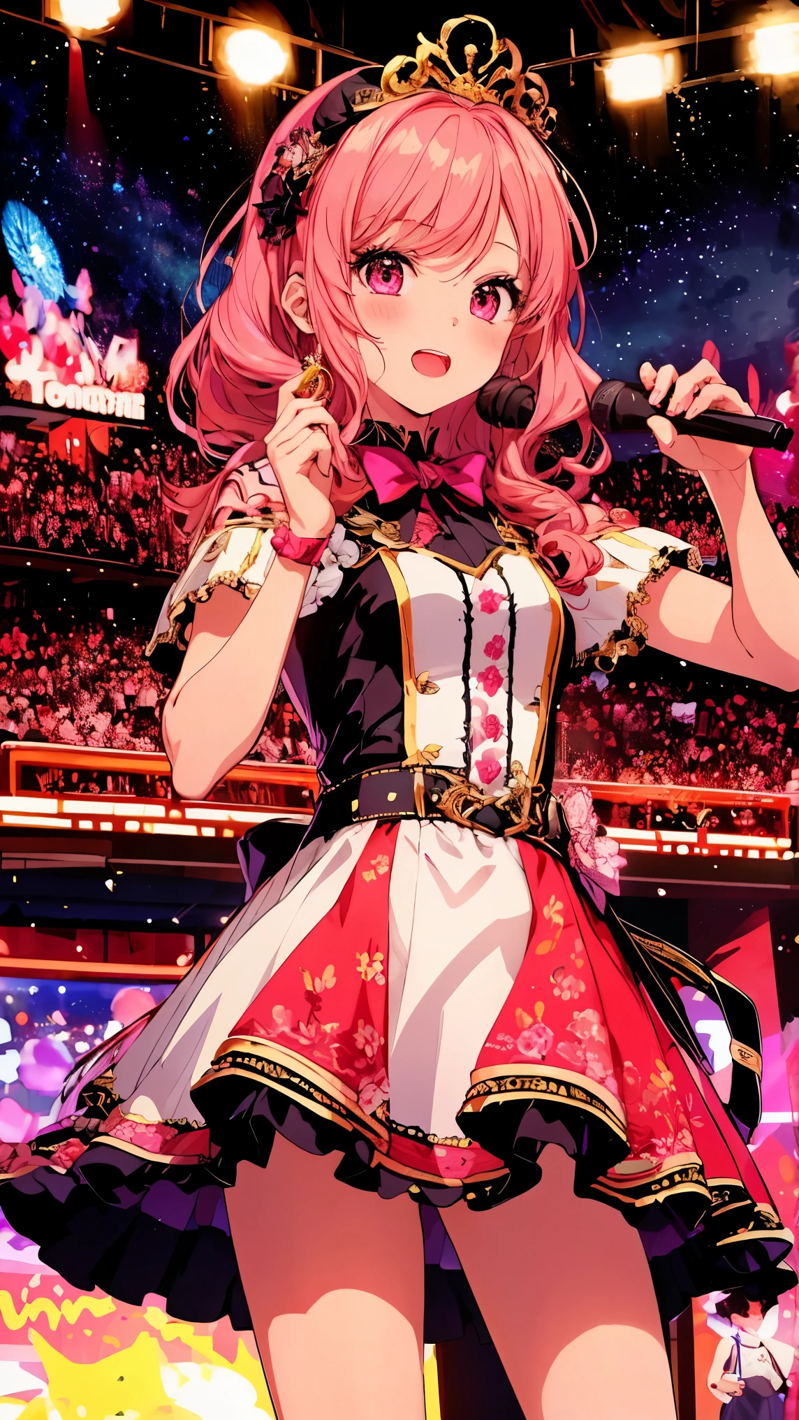 Very cute and beautiful K-POP female idols, Sing on the Gondola Live Stage,
break,
whole body, Singing scene, Dress scene, Looking at the audience,
break,
Idols painted in vivid colors, Idol dresses are colorfully expressed, Representing an idol'Warm tone of voice