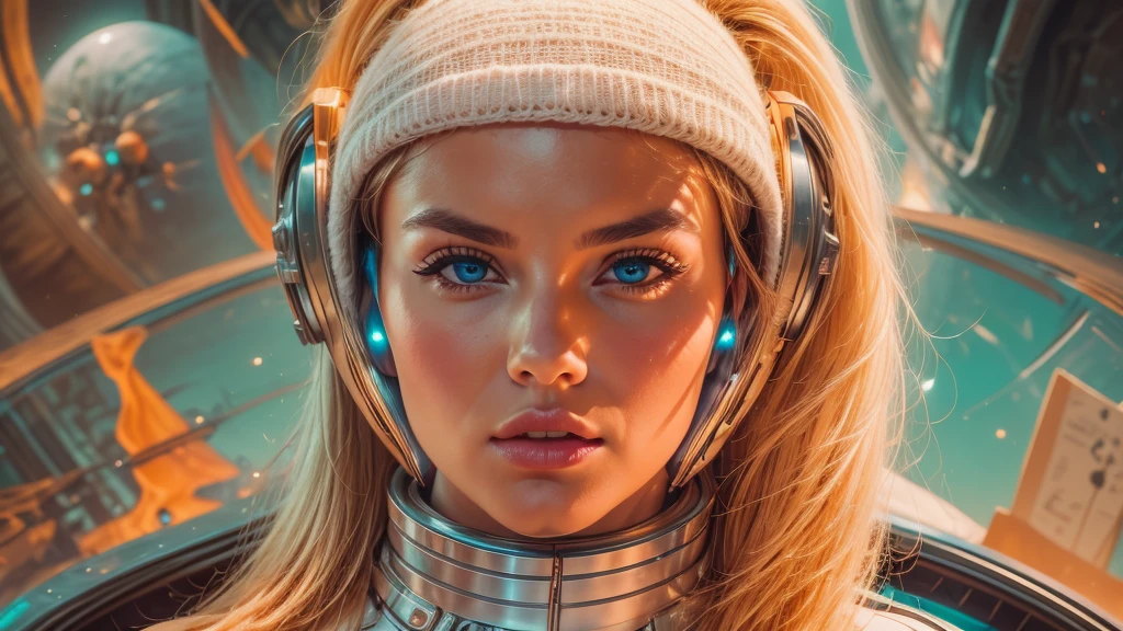 arafed image of a white woman in a futuristic suit with a spaceship in the background, movie art, in front of an orange background, inspired by Robert McGinnis, female protagonist, megastructure in the background, portrait of an ai astronaut, astronauts, an astronaut, portrait of a astronaut skeletor, perfect android girl, detailed eyes, perfectly detailed teeth, frank franzzeta and sakimichan  