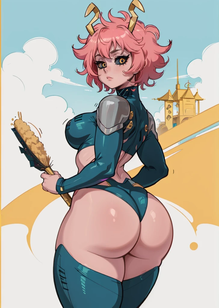 (melhor qualidade:1.3), (Qualidade 4K), 1 mulher madura, Mina Ashido de boku no hero, ((rosto detalhado)), (corar), cidade, big ass, roupa de coelho sexy , nua