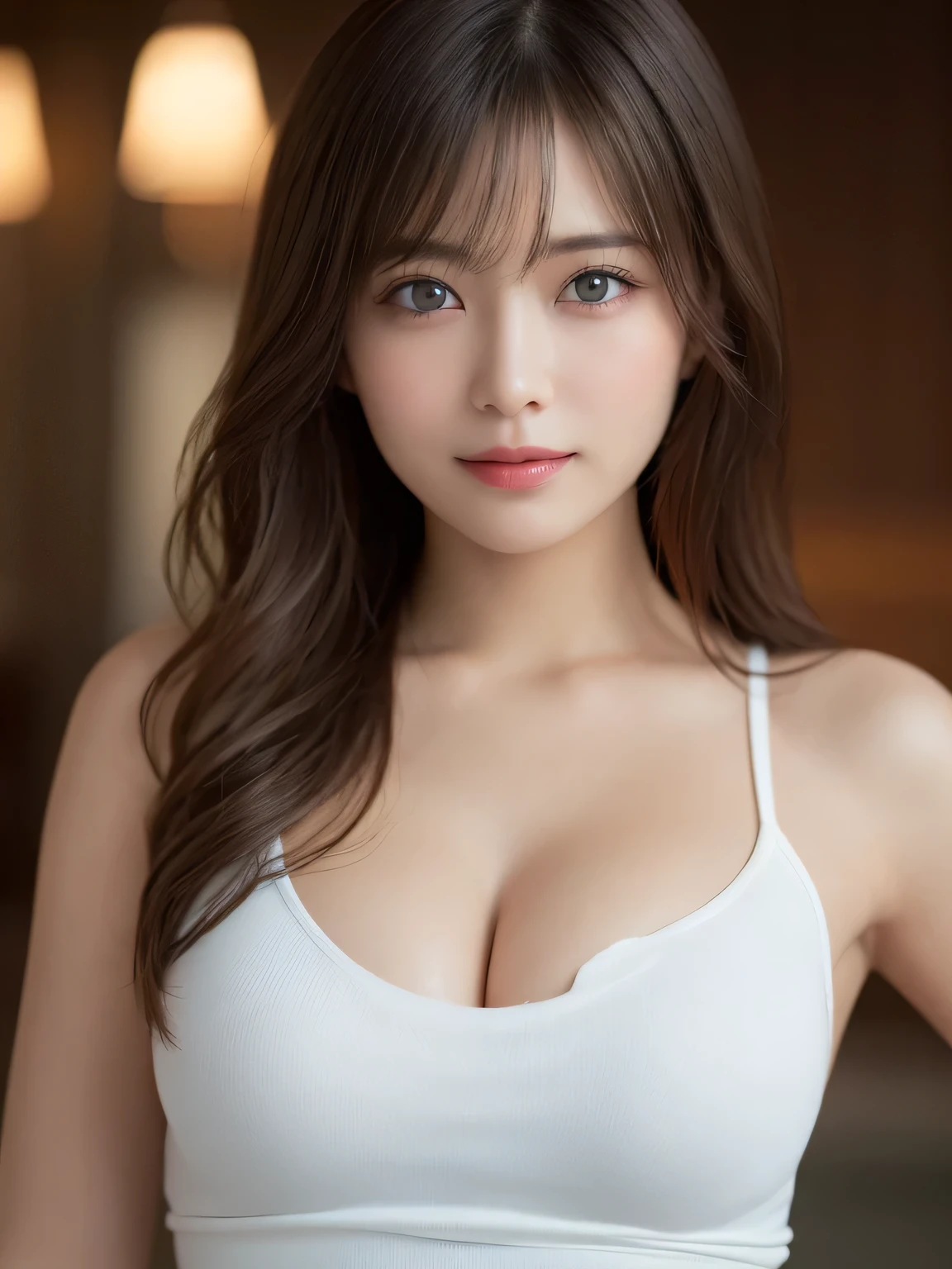 (Highest Quality, Masterpiece: 1.2), (Photorealistic: 1.4), Ultra Photorealistic, Sharpest Photo, Ultra High Resolution, Raw Photo, 8k, 32k, HD, UHD, High Resolution, High Contrast, Super Detail , 25 years Female, delicate face, cute smile, beautiful face, beautiful hair, realistic skin texture, shiny skin, rich colors. Curvaceous voluptuous body, long blonde hair perfectly wavy, cameltoe, highly detailed blue eyes with long eyelashes, sensual smile, standing figure, sheer nipples, coming out of the pool, water, sensuality Beautiful and erotic woman. Wearing a thin white tank top, wet shirt, transparent nipples, natural breasts, big breasts, huge breasts, big breasts, cleavage, erect nipples, glamorous, facing the camera, gentle atmosphere, cinematic lighting, real scene, masterpiece, bokeh, three-dimensional warm lighting, low light, sensual atmosphere. Soft light. Super realistic details. Photorealistic, masterpiece, soft light, 8k. Tania Yusileger. front view, wet hair, wet shirt, perfect hands, perfect feet, perfect fingers, real, wet, sheer nipples
