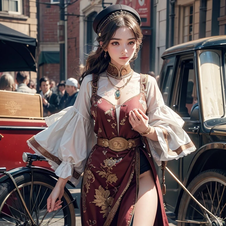 As a high-resolution image of an antique bicycle parked on the busy street of Baker Street. This bike boasts exquisite detailing and a vintage aesthetic., Capturing the essence of a bygone era. rider, Hair fluttering in the wind, They run confidently through the crowded streets.、It gives me joy and happiness。.
Focus on the highest quality, An image made to be a masterpiece in itself. Boasting 8K resolution, Perfectly capture every intricate detail、can be displayed. The image quality is unparalleled, Create a visually stunning experience for your audience. The overall image exudes an award-winning aura.,
The face is at the center of the image, Drawn with meticulous attention to detail. All Contours, Features, Facial expressions are captured with great accuracy. Viewers can immerse themselves in ultra-high resolution detailed faces, Marvel at the vivid depictions. eye, especially, It is an attractive focal point, Shining with stunning detail and realism.
Add depth and visual interest, The ancient Islamic costumes worn give off an exotic vibe., enhancing the overall aesthetic of the image. Tatoo in the chest gives attractive charm, Symbolize their attractive personality.
The color palette of the image is、Carefully selected to evoke a nostalgic and timeless atmosphere。.