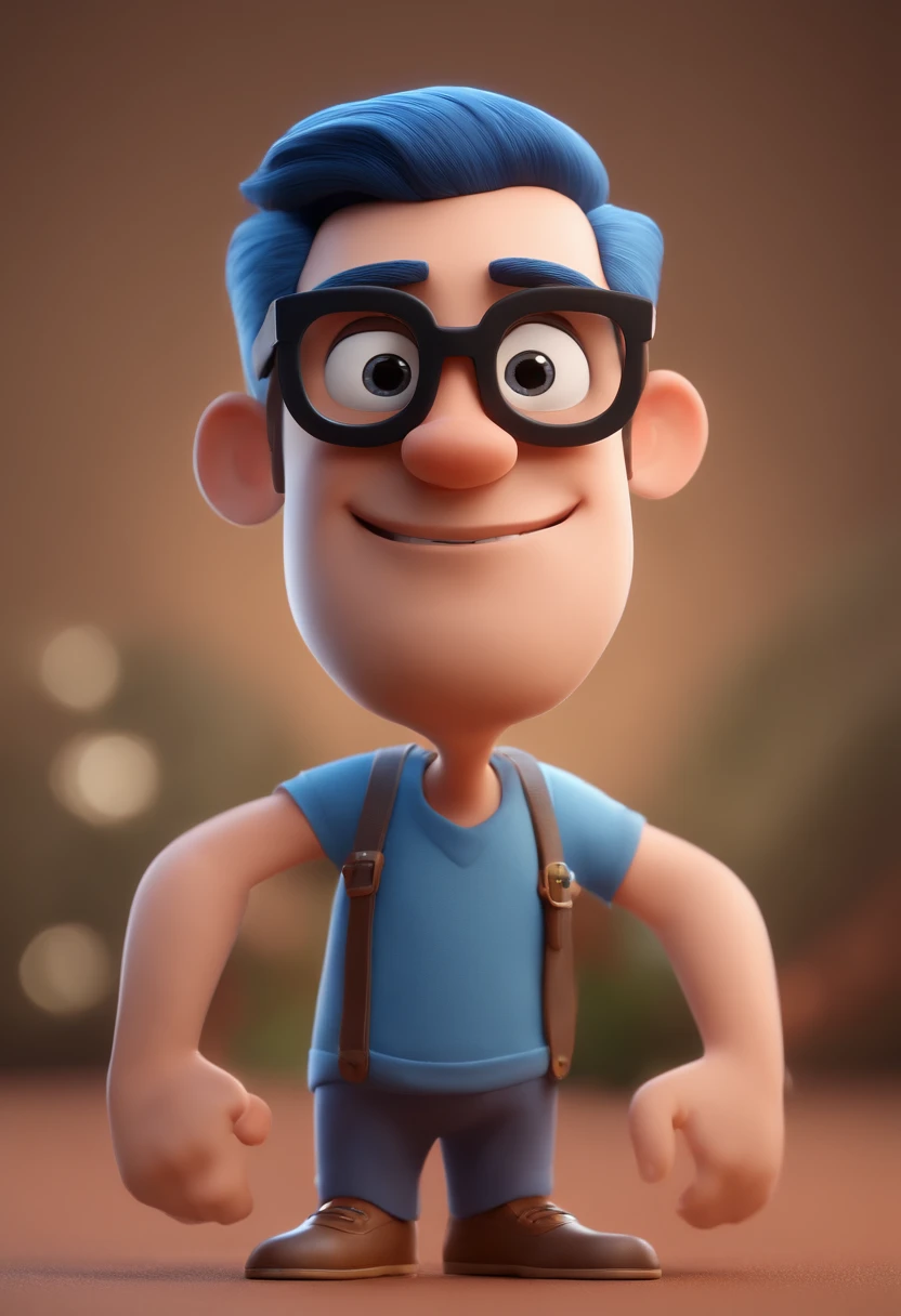 Cartoon character of a man with black glasses and a blue shirt, animation character, Caractere estilizado, animation style rendering, 3D estilizado, Arnold Maya render, 3 d render stylized, toon render keyshot, Personagem 3D, Personagem 3D, 3d rendering stylized, 3 d character render, personagem de desenho animado, Personagem de close up, Pose de personagem, (Estilo Pixar) (master part:1.2) (Bokeh) (best quality) (pele detalhada) (textura detalhada) (8k) (argila) (Cinematic lighting) (sharp focus