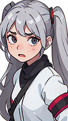 (One girl,20-year-old),alone,Long Hair,Gray Hair,Twin tails,Fearful expression,(White Background,Line art),from the front,