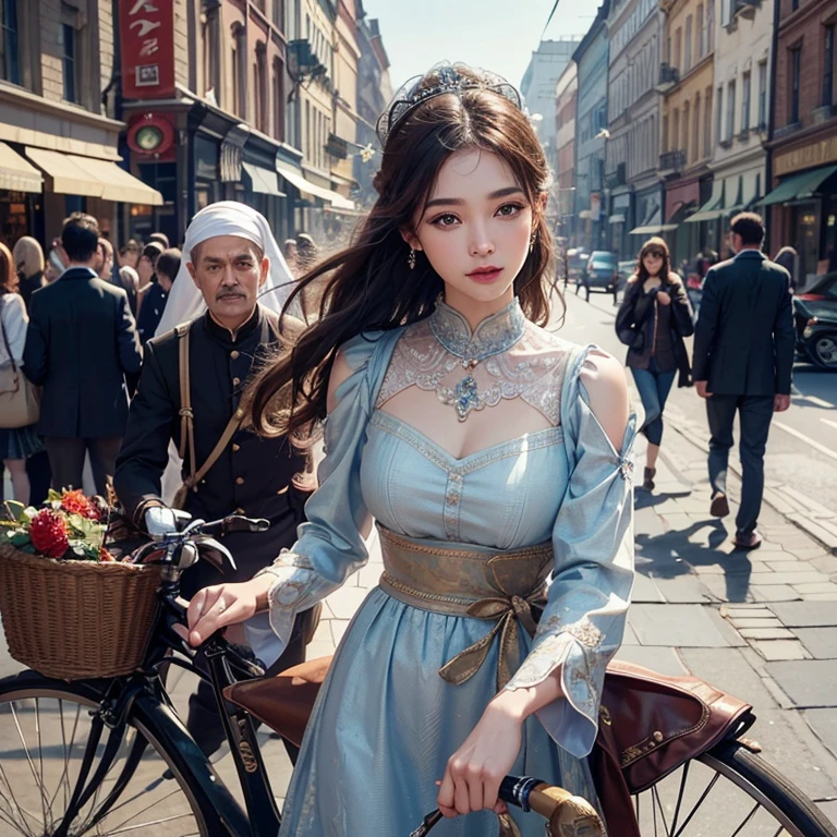 As a high-resolution image of an antique bicycle parked on the busy street of Baker Street. This bike boasts exquisite detailing and a vintage aesthetic., Capturing the essence of a bygone era. rider, Hair fluttering in the wind, They run confidently through the crowded streets.、It gives me joy and happiness。.

Focus on the highest quality, An image made to be a masterpiece in itself. Boasting 8K resolution, Perfectly capture every intricate detail、can be displayed. The image quality is unparalleled, Create a visually stunning experience for your audience. The overall image exudes an award-winning aura.,

The face is at the center of the image, Drawn with meticulous attention to detail. All Contours, Features, Facial expressions are captured with great accuracy. Viewers can immerse themselves in ultra-high resolution detailed faces, Marvel at the vivid depictions. eye, especially, It is an attractive focal point, Shining with stunning detail and realism.

Add depth and visual interest, The ancient Islamic costumes worn give off an exotic vibe., enhancing the overall aesthetic of the image. Tatoo in the chest gives attractive charm, Symbolize their attractive personality.

The color palette of the image is、Carefully selected to evoke a nostalgic and timeless atmosphere。. 