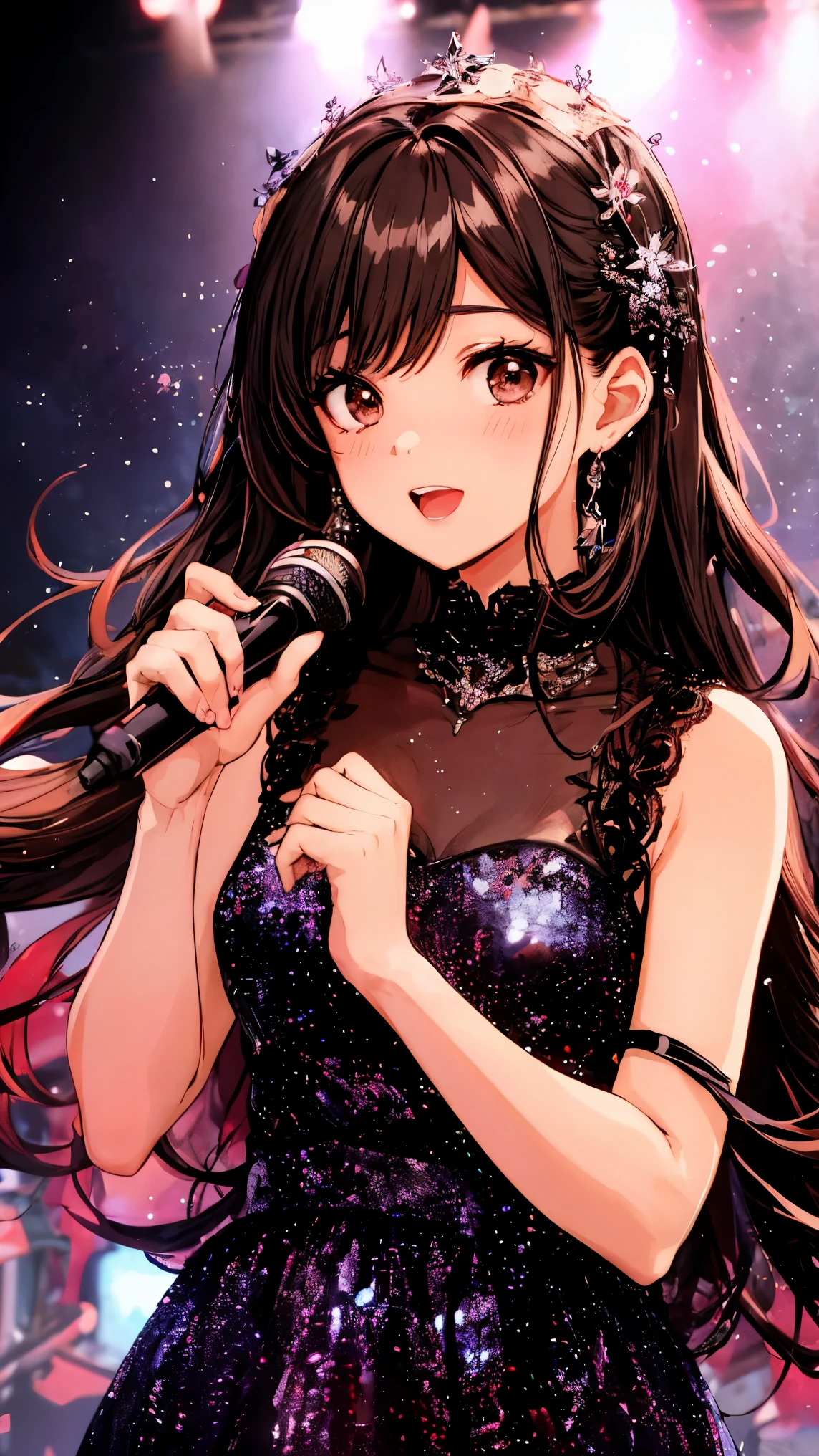 Very cute and beautiful K-POP female idols, Singing on the Gondola Live Stage,
break,
Face close-up, Singing scene, Dress scene, Looking at the audience,
break,
Expressing idols in bright colors, Colorful idol dresses, Expressing the idol's singing voice with warm colors