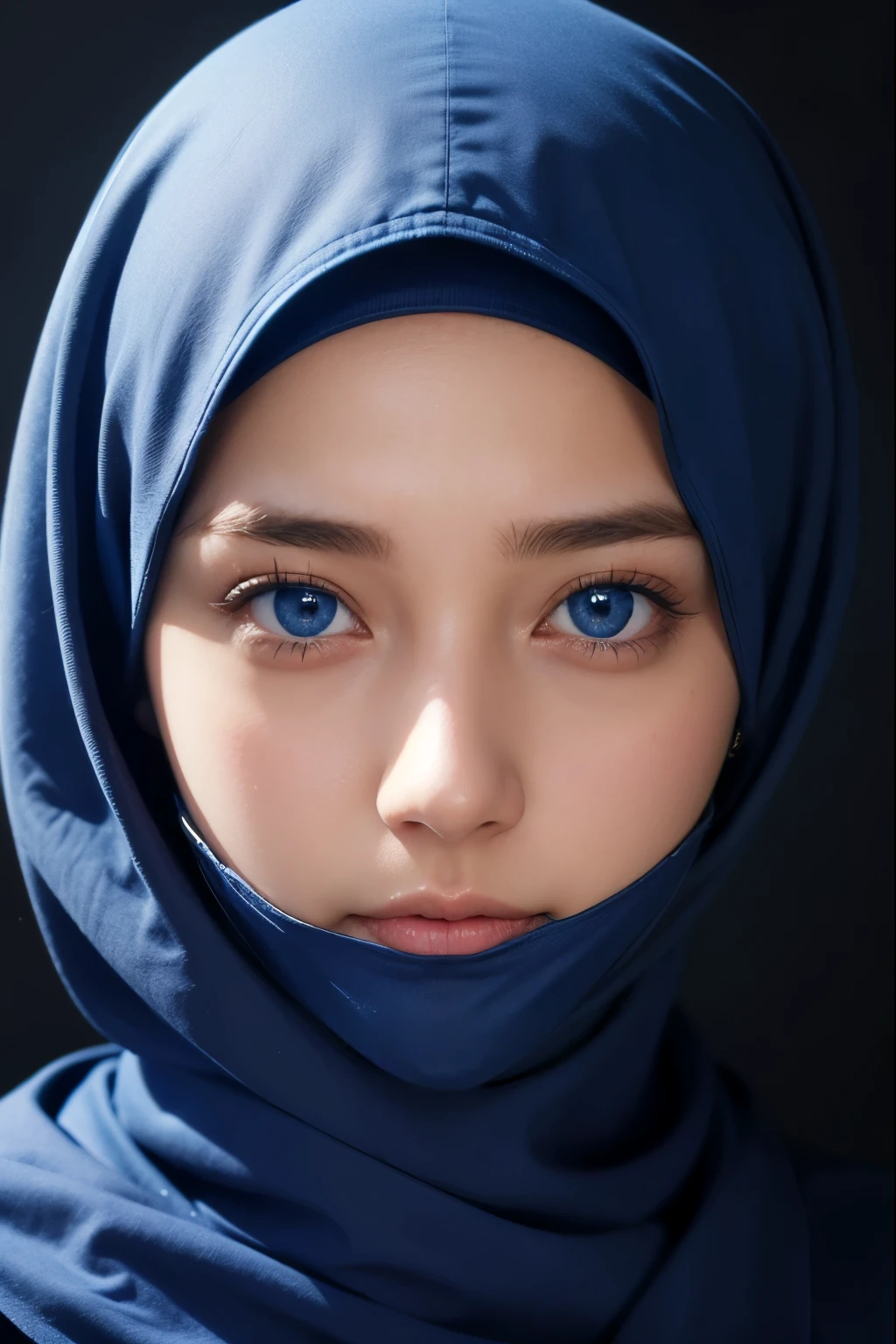 girl, beautiful, use hijab, use masker, cluster, original, realistic, high resolution, blue eyes