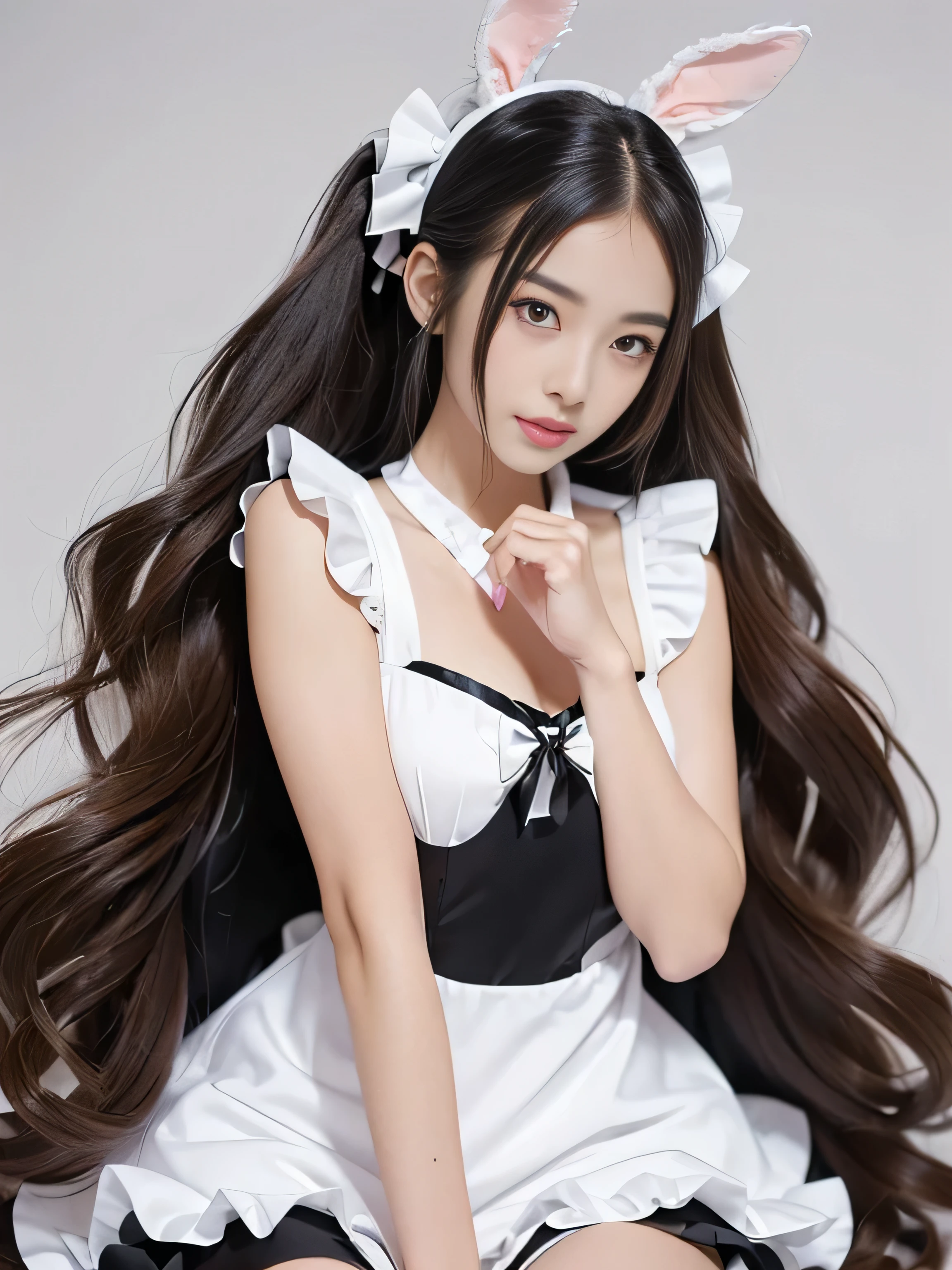 1 Female (black and white bunny costume with a bow, Maid outfit, Maid dress, gorgeous Maid, french Maid, anime cat girl in a Maid costume, Maid costume, Catboy Cosplay! Maid! dress, anime girl in a Maid costume, wearing Maid uniform, Maid, High Quality Costume, wearing a fancy dress:1.5) (An upper body shot of her in a random bunny girl pose:1.5) ((highest quality)), ((masterpiece)), (Familiar), (Get used to it) (Reaches up to the kneeVery long hair highest quality Highest detail Reaches up to the knee、Very long hair that lasts forever:1.3 Flowing Hair 私ncredibly straight hair Very shiny and thick hair Abnormally long hair that lasts forever Flowing Hair on both ends long hair up to the knees:1.2 long hair up to the knees:1.2 Thick and shiny hair Very free hair Abnormally long hair!!!!! Beautiful silky hair Beautiful and shiny hair Beautiful and shiny hair Beautiful silky hair Hair that grows to the knees Very very, Very long hair!!!!! Very very, Very long hair!!!!!) (highest quality The best ultra-fine Reaches up to the knee、Very long hair that lasts forever Flowing Hair Her hair is gently permed Very shiny and thick hair Abnormally long hair that lasts forever Flowing Hair on both ends long hair up to the knees:1.2 long hair up to the knees:1.2 Thick and shiny hair Very free hair Abnormally long hair!!!!! Beautiful silky hair Super long hair down to the knees Beautiful and shiny hair Beautiful and shiny hair Beautiful silky hair Hair that grows to the knees Very very, Very long hair!!!!! Very very, Very long hair!!!!!) (She is the most beautiful 18-year-old bani- ) Perfect Woman'face (She has a typical Japanese build and skin color..., Her skin is very high quality and ultra high definition.、very beautiful and glowing skin) (Large Breasts) (Her face is dignified and sexy)(She achieved her sexy look with the help of a professional makeup artist.。... Lipstick is natural red The eyeliner is a beautiful black) (Her hair is light brown, blonde) (Surreal photos by professional photographers :1.2) ((Her bangs are neatly trimmed, full bangs)) (She has a typical Japanese build and skin color Her skin is very delicate and sensitive..、and、Such beautiful and radiant skin) (Her face is long, Small eyes and nose.、Narrow-mouthed and the most beautiful) ((Rich 1.4)) (Extremely detailed 8K) (Ultra-fine skin texture 1.4) (Actual, Vibrant:1.4), Sharp focus:1.2、Beautiful woman:1.4 Dynamic Lighting (Genuine RAW photos taken by professional photographers) very beautiful and glowing skin) (Excessive breasts) (Her face is long, Eyes and nose) Lipstick is natural red The eyeliner is a beautiful black) (her hair is deep black) (Surreal photos by professional photographers :1.2)