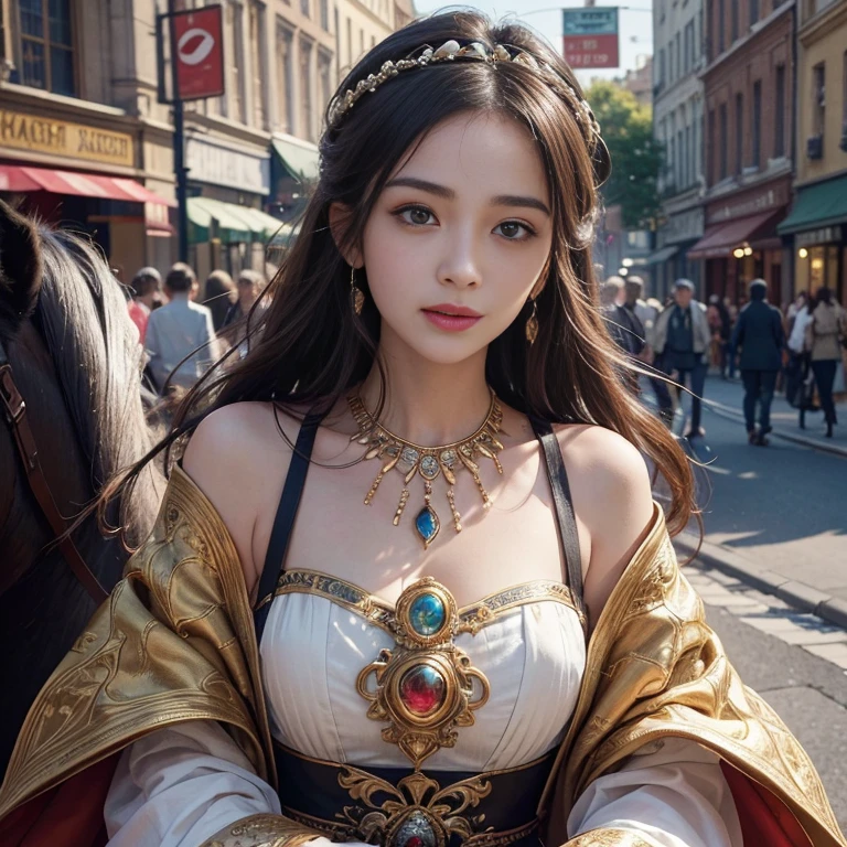 As a high-resolution image of a horse on the busy street of Baker Street. This horse boasts exquisite detailing and a vintage aesthetic., Capturing the essence of a bygone era. rider, Hair fluttering in the wind, They run confidently through the crowded streets.、It gives me joy and happiness。.
Focus on the highest quality, An image made to be a masterpiece in itself. Boasting 8K resolution, Perfectly capture every intricate detail、can be displayed. The image quality is unparalleled, Create a visually stunning experience for your audience. The overall image exudes an award-winning aura.,
The face is at the center of the image, Drawn with meticulous attention to detail. All Contours, Features, Facial expressions are captured with great accuracy. Viewers can immerse themselves in ultra-high resolution detailed faces, Marvel at the vivid depictions. eye, especially, It is an attractive focal point, Shining with stunning detail and realism.
Add depth and visual interest, The ancient Islamic costumes worn give off an exotic vibe., enhancing the overall aesthetic of the image. Tatoo in the chest gives attractive charm, Symbolize their attractive personality.
The color palette of the image is、Carefully selected to evoke a nostalgic and timeless atmosphere。.