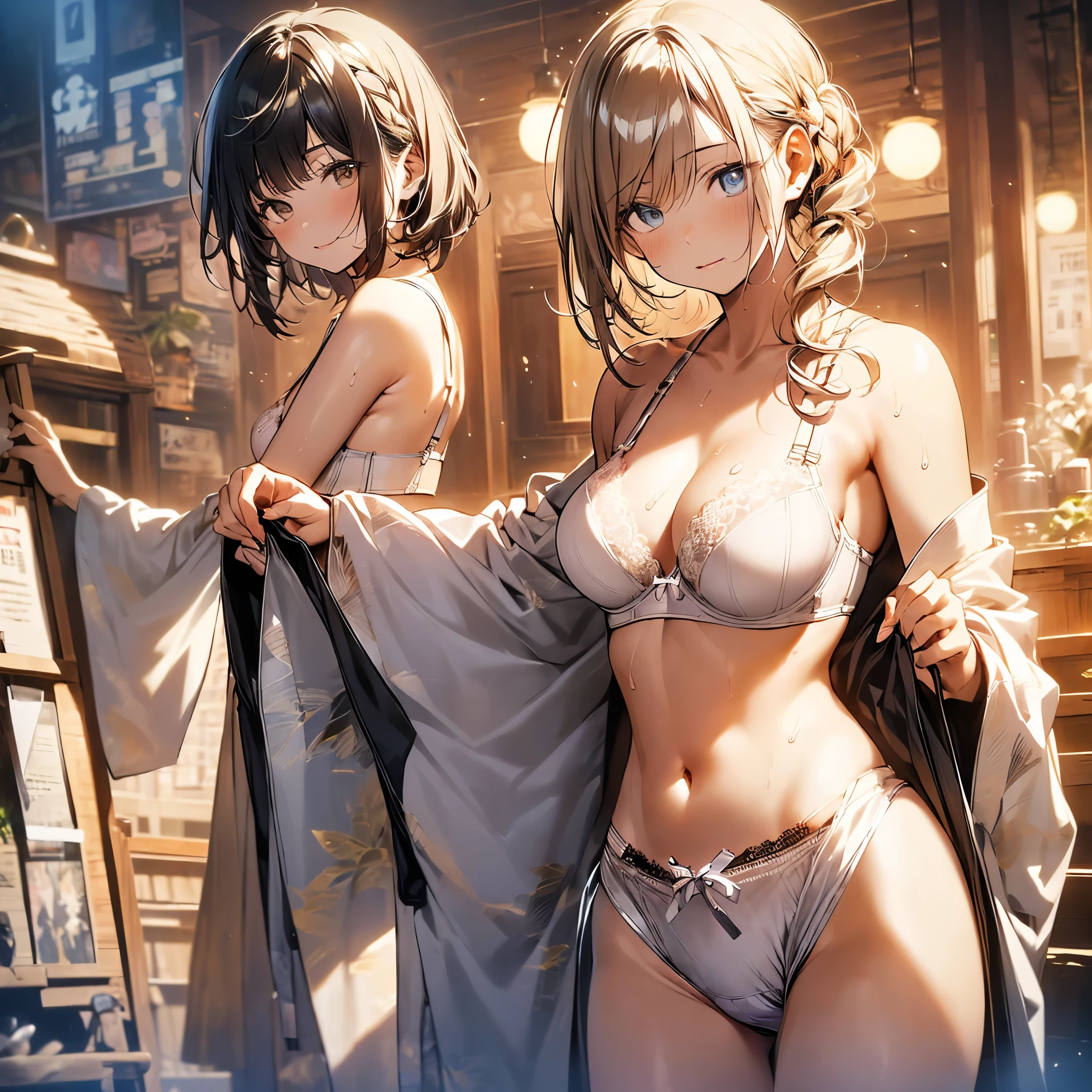 nswf、(((night,真night中))),(whole body),(((Cinema Lighting))),((Perfect Anatomy:1.2,Realistic:1.3,RAW Photos:1.3,masterpiece、highest quality、Ultra - High resolution、High resolution、Highly detailed CG、8k)),((旅館のJapanese-style room))、{{Random pose}},((((Dynamic Pose)))),((Dynamic Angle)),(((Secret Travel)))、((sex))、indoor、1 female,alone,18-year-old、High school girl beautiful girl,Japanese,((Beautiful and graceful face and eyes:1.2,Big beautiful eyes:1.0,)),(Bright Eyes),((Beautiful woman))、((blonde)),Long Hair,(Random hairstyle),Medium Chest,((The body is slim)),Small Head:1.3,skinny,(Brown Skin:1.8),((Oily skin,Glowing Skin,Shiny skin,Sweat:1.4)),(((Kimono 1.8))),{{{Undressing}}},(prostitution),Japanese-style room,((Turn your body forward)),Stick out your crotch、(Detailed depiction of the crotch),break,(((Satin Bra)))、(((satin panties)))、(Shiny bra:2),((Shiny panties:2))、(((Award-winning design underwear))),((((Bra and panties are the same color))))、break,((White underwear:1.5))、(((Underwear with lace)))、(((Luxury Lingerie)))、{{{cum facial}}},{{{cum in mouth}}},{{cum on breasts}},{{{cum on face}}},{{bukkake}},((Vulgarity:1.5))
