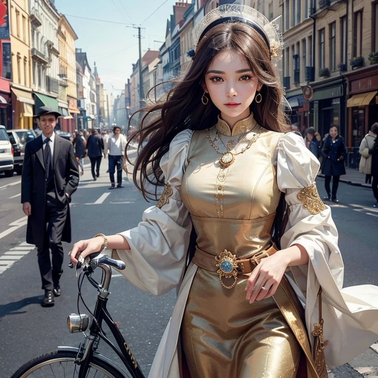 As a high-resolution image of an antique bicycle parked on the busy street of Baker Street. This bike boasts exquisite detailing and a vintage aesthetic., Capturing the essence of a bygone era. rider, Hair fluttering in the wind, They run confidently through the crowded streets.、It gives me joy and happiness。.

Focus on the highest quality, An image made to be a masterpiece in itself. Boasting 8K resolution, Perfectly capture every intricate detail、can be displayed. The image quality is unparalleled, Create a visually stunning experience for your audience. The overall image exudes an award-winning aura.,

The face is at the center of the image, Drawn with meticulous attention to detail. All Contours, Features, Facial expressions are captured with great accuracy. Viewers can immerse themselves in ultra-high resolution detailed faces, Marvel at the vivid depictions. eye, especially, It is an attractive focal point, Shining with stunning detail and realism.

Add depth and visual interest, The ancient Islamic costumes worn give off an exotic vibe., enhancing the overall aesthetic of the image. Tatoo in the chest gives attractive charm, Symbolize their attractive personality.

The color palette of the image is、Carefully selected to evoke a nostalgic and timeless atmosphere。. 