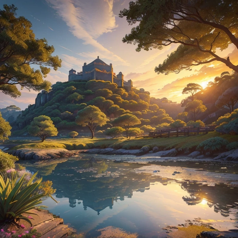 ((highest quality,8K，Uncertain resolution，16k, masterpiece: 1.3))Fascinating digital art,，Landscape only，No people，Soft Light，Sunken ancient structures,Raised islands,Dilapidated building,Tree stumps,Rotten roots,Dried coral,Twisted branches,Sloping soil,Flooded areas,Crystal clear water,Sea ripples,Nice views,Sunken treasure,Lush vegetation,Mysterious atmosphere,Sunny Island,Magnificent View,Calm tranquility,Surrounded by the sea,Natural wonders,Untouched landscape,Remote location,Ancient mysteries,Hidden Secrets,Melancholic beauty,History frozen in time,Dramatic lighting,Submerged history,Magic Island,Ghost Remains,Whispers of the past,Echoes of a Lost Civilization,Mysterious Relic， A harmonious and dreamy composition，8k Ultra HD, HDR，Unique Design，One and only，A magnificent composition，One Scene，Anime Style，Studio Lighting，Ultra Wide Angle，Original elements，Full body description，Dynamic Angles，Symbolism，Dynamic Lighting，Professional Color Grading，Creative，Extreme detail，Glow effect