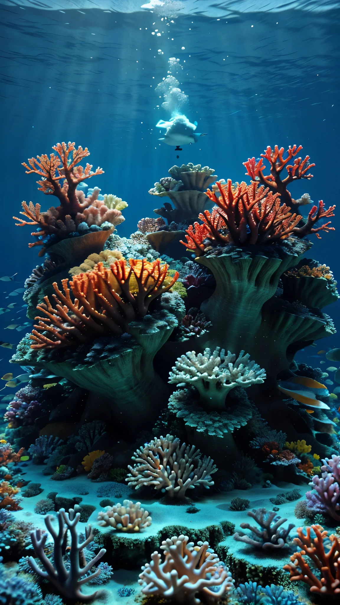 Create a colorful underwater scene featuring a kingdom a vibrant coral reef.