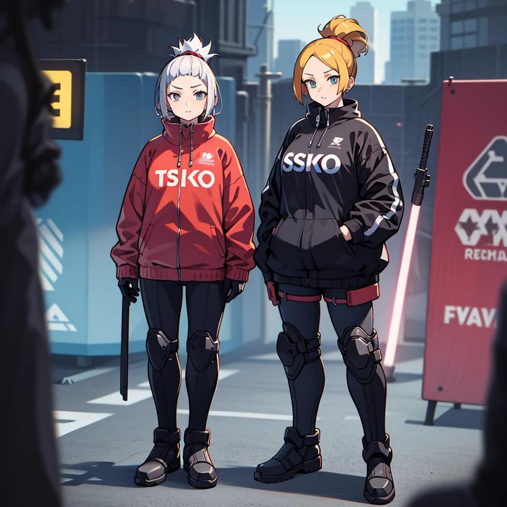 (masutepiece, Best Quality), (Perfect athlete body:1.2), (detailed hairs), Ultra-detailed, Anime style, Full body, Cyberpunk Ninja Gunner Girl, Wearing Techwear, Red Accessories, Wielding a huge high-tech gun, Black and white hair, stew, Mechanical arm guard, Wear high-tech boots, 8K High Resolution, trend artstation, White background, Standing in the wasteland, Whole body,