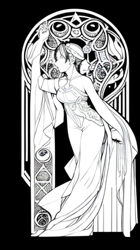 (Line art)、Art Nouveau style、Line-only illustration