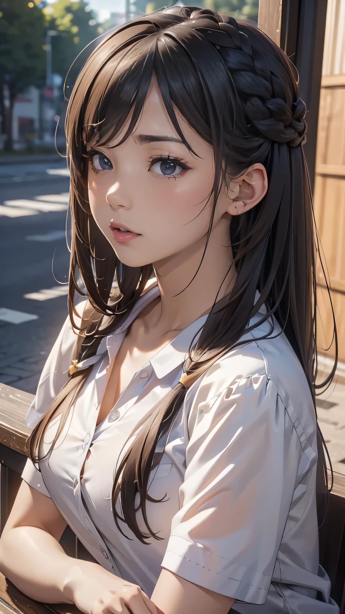 high school girl,(leaning forward:1.2),(random hairstyle),(Highest image quality,(8K), Ultra-realistic, Best Quality, High quality, High Definition, high quality texture, high detailing, Beautiful detailed, fine detailed, extremely details CG, Detailed texture, realistic representation of face, masterpiece, presence)