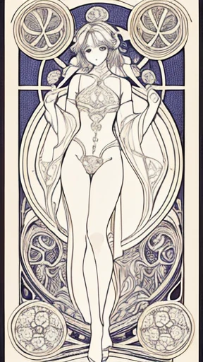 (Line art)、Art Nouveau style、Line-only illustration