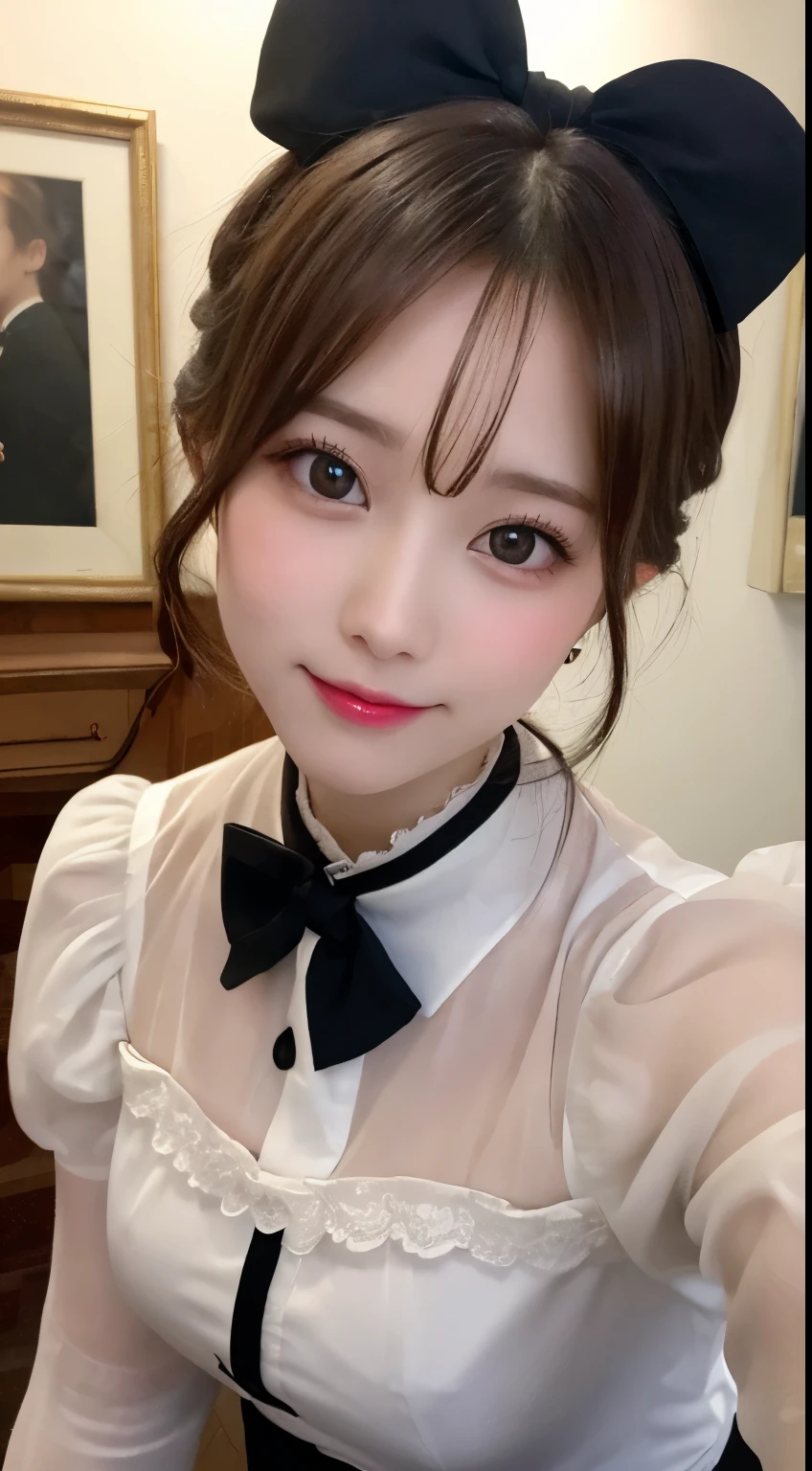 Tabletop, highest quality, shape, Very detailed, finely, High resolution, 8k wallpaper, 完璧なダイナミックな構shape, Beautiful and detailed,ランダムなcute髪,,Natural color lip, Bold sexy pose,smile、20-year-old girl、cute、Looking at the camera,Always blur the background,Perfect and beautiful face,Slim face and figure,Big eyes、Putting on gal makeup,Small face,Shooting from below、Blurred Background,Elegant feminine face、smile、Actual Photos、Lolita Fashion