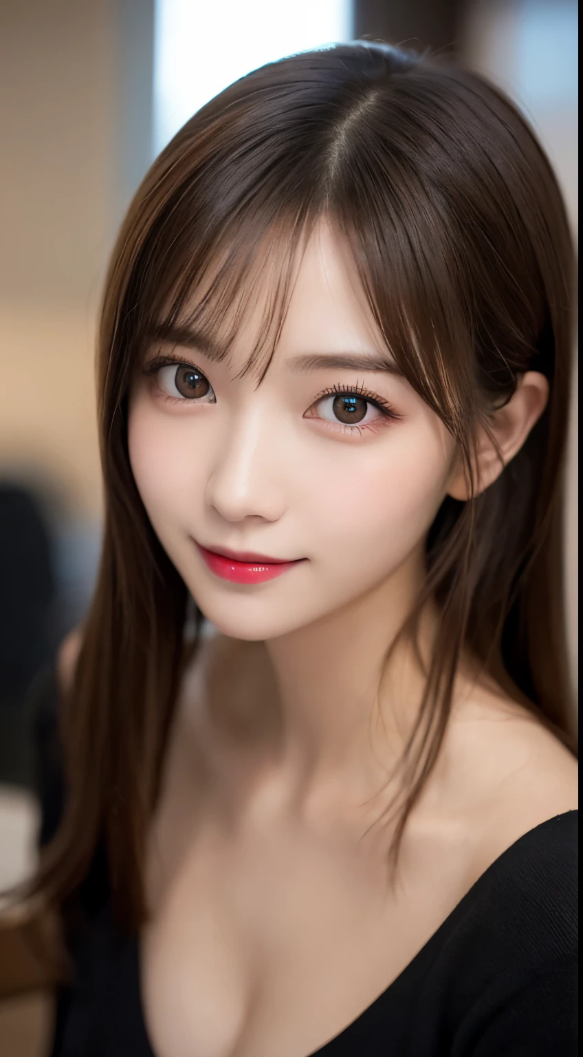 Tabletop, highest quality, shape, Very detailed, finely, High resolution, 8k wallpaper, 完璧なダイナミックな構shape, Beautiful and detailed,ランダムなcute髪,,Natural color lip, Bold sexy pose,smile、20-year-old girl、cute、Looking at the camera,Always blur the background,Perfect and beautiful face,Slim face and figure,Big eyes、Putting on gal makeup,Small face,Shooting from below、smile,Blurred Background,Elegant feminine face、Cyberpunk Fashion、Smile、Actual photo
