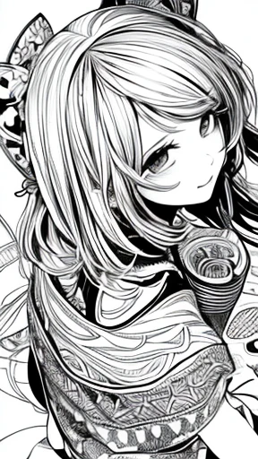 (Thick line drawing)、Line-only illustration、Monochrome、