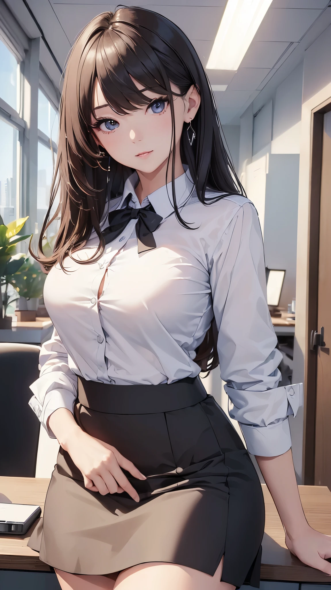 1girl, Table hump, rubbing the perineum, white shirt, pencil skirt, office, white panty, skirt lift, strap, a table, high ground, multiple boys,Liquid, Thought-provoking,, Masterpiece, Best Quality, Highly detailed, (From Bottom:1.1)
