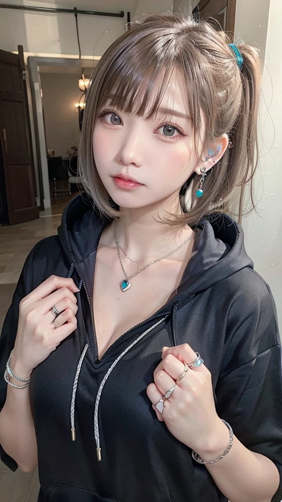 , huge, Twin tails, Silver Hair, hoodie, Vintage Gothic, Pause, cute, Look up, high quality, necklace, ring, bracelet, Earrings