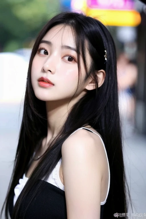 Korean idol face、Long Hair、Black Hair、one piece、Droopy eyes
