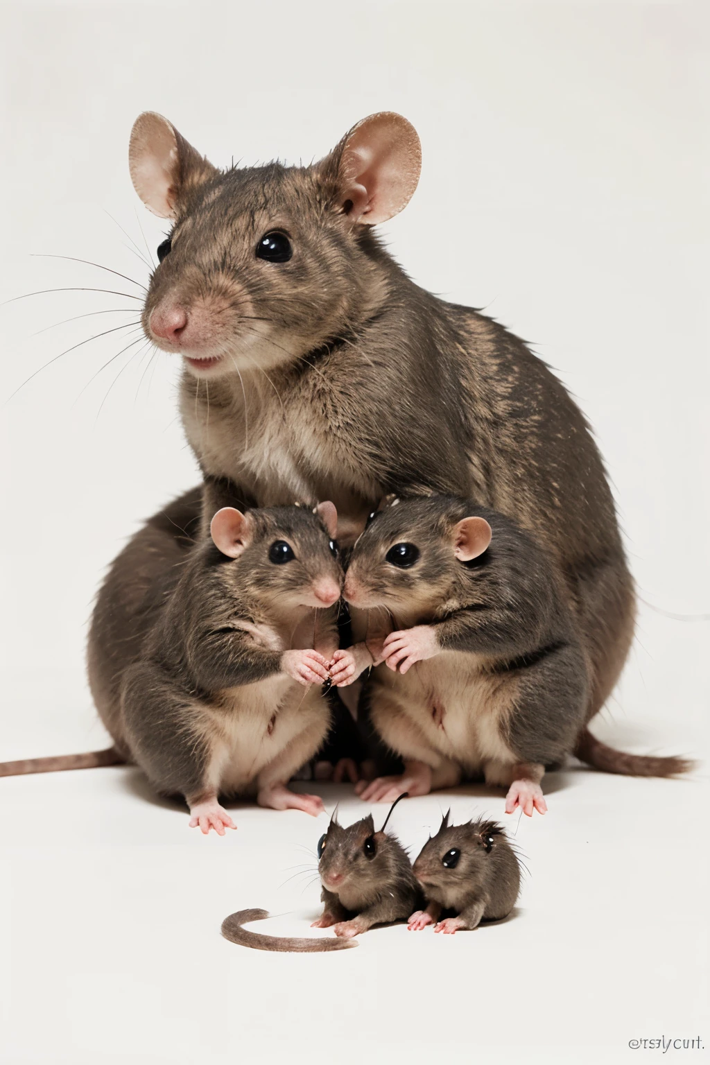 mother rat with three babies. cute illustration