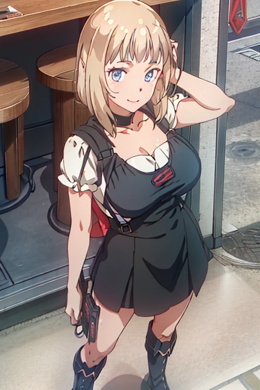 (from above:1.2),(from side:0.9), ((Face)), (Close-Up:0.4), 1female, teacher, wearing a hoodie, bootyshorts, Thicc, small breast, light colored hair, long hair, blue eyes, face to detail, detailed eyes, the background is a pizzaria, smiling, highest quality, (RAW photo:1.2)(Curve,Model,glamor:1.5),Beautiful breasts,(pointed chest:1.0),Farbe_aberration,beautiful detailed shadow,Beautiful eyes,Beautiful body,Beautiful skin,beautifull hands,(medium_breasts:1.5),Brown hair,watching at viewers,black suspenders,Bulging big,breasts,walls: Black miniskirt, garters, Gaze, Small face,bangss,holster,Beautuful Women,hands up,leg holster,Gaze,black boots panty shot, provocation,flank,flank sweat soio,arm,,narrow waist,(with sparkling eyes and a contagious smile),her thin pubic hair, looking at viewer, posed cleavage:1.2,pose muy sexy" 