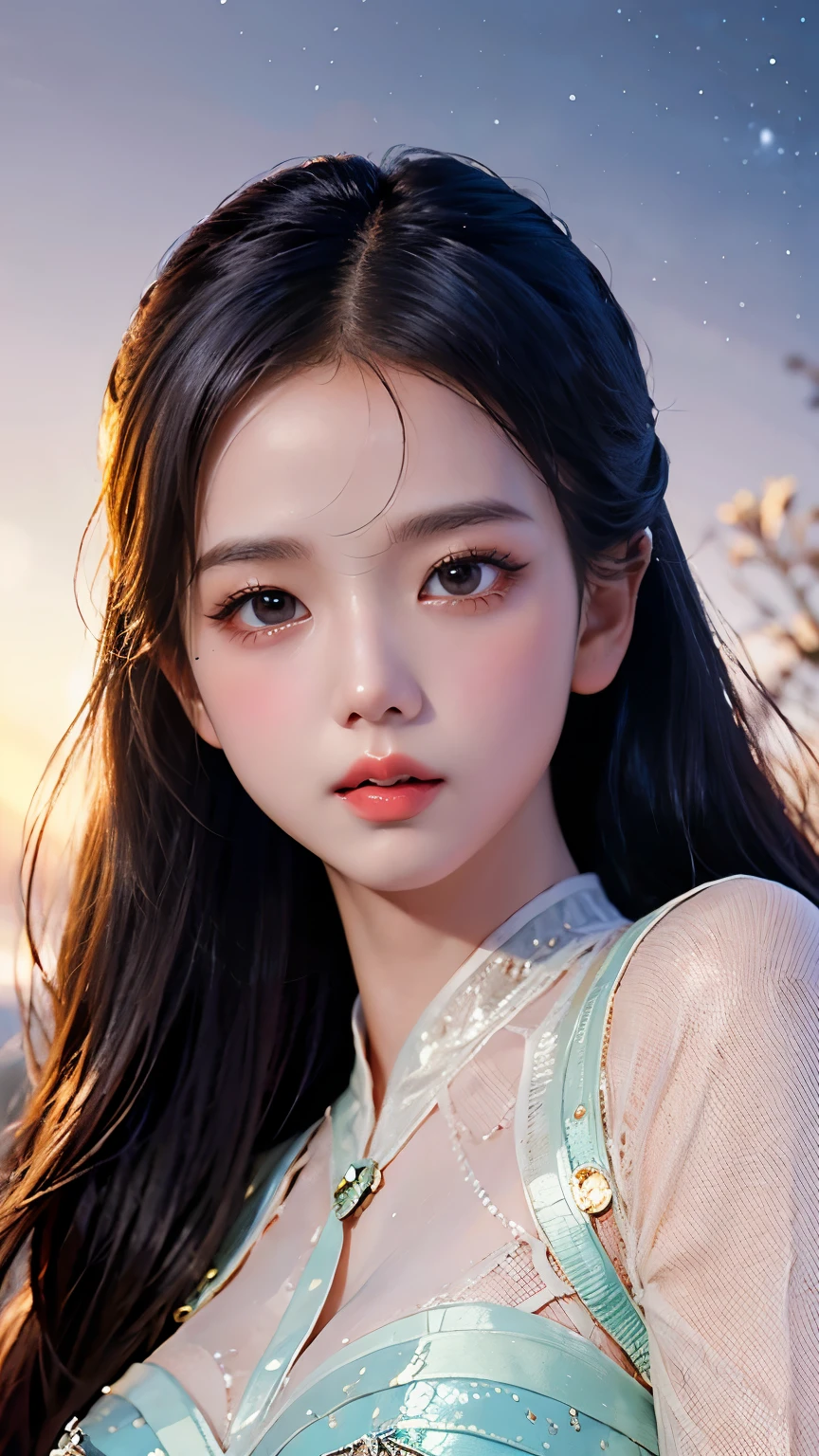 (best quality,4k,8k,highres,masterpiece:1.2),ultra-detailed,(realistic,photorealistic,photo-realistic:1.37),beautiful detailed eyes,beautiful detailed lips,extremely detailed eyes and face,long eyelashes,1girl,portrait,kim jisoo as fairy planet Mercury,fantasy,soft pastel colors,glowing,shimmering,ethereal,enchanted forest,sparkling stars,silky smooth hair,floating,airy dress,delicate wings,magical glow,celestial background,mystical atmosphere,graceful pose,surreal,feminine,charming gaze,brilliant radiance,serene expression,mythical beauty,The keywords and descriptions used by celestial body are as follows：
- (best quality,4k,8k,highres,masterpiece:1.2): The image quality is the best，4k、8k、high resolution、masterpiece，Strength 1.2倍
- ultra-detailed: Extremely detailed - (realistic,photorealistic,photo-realistic:1.37): real，照片般real，Strength 1.37倍
- beautiful detailed eyes: beautiful detailed eyes - beautiful detailed lips: Beautiful detailed lips - extremely detailed eyes and face: Highly detailed eyes and face - long eyelashes: Long eyelashes - 1girl: a girl - portrait: Portrait - kim jisoo as fairy planet Mercury: Kim Ji-soo turns into the Mercury Fairy - fantasy: Fantasy - soft pastel colors: Soft pastel tones - glowing: shimmering: shimmering - ethereal: Ethereal-enchanted forest: Magic Forest- sparkling stars: Twinkling Stars- Silky Smooth Hair: Silky smooth hair - floating: floating-airy dress: Light skirt-delicate wings: Slender wings- magical glow: Magic light- celestial background: Celestial Background - Mystical Atmosphere: Mysterious atmosphere- graceful pose: Elegant pose - surreal: Surreal - feminine: feminine - charming gaze: Fascinating gaze - brilliant radiance: Brilliant Radiance - Serene Expression: Serene expression- mythical beauty: Mysterious Beauty- Celestial Body: Celestial Beware：To ensure that the generated images match the subject and requirements，The prompt needs to be specific and clear，Express detailed picture details and effects。