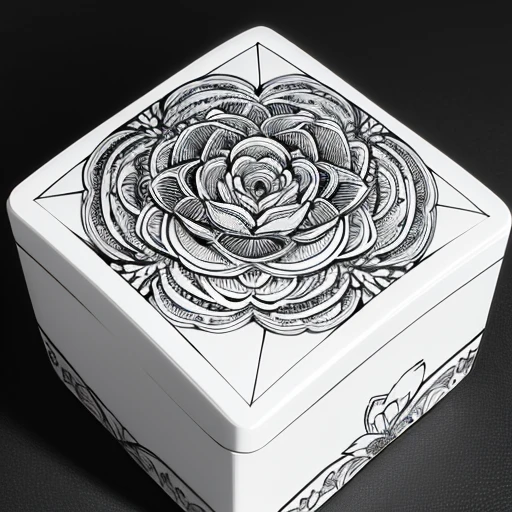 (Line art)、Box Makeup, heart, Flowers, Monochrome, Paper cutting, with a square, Detailed Art