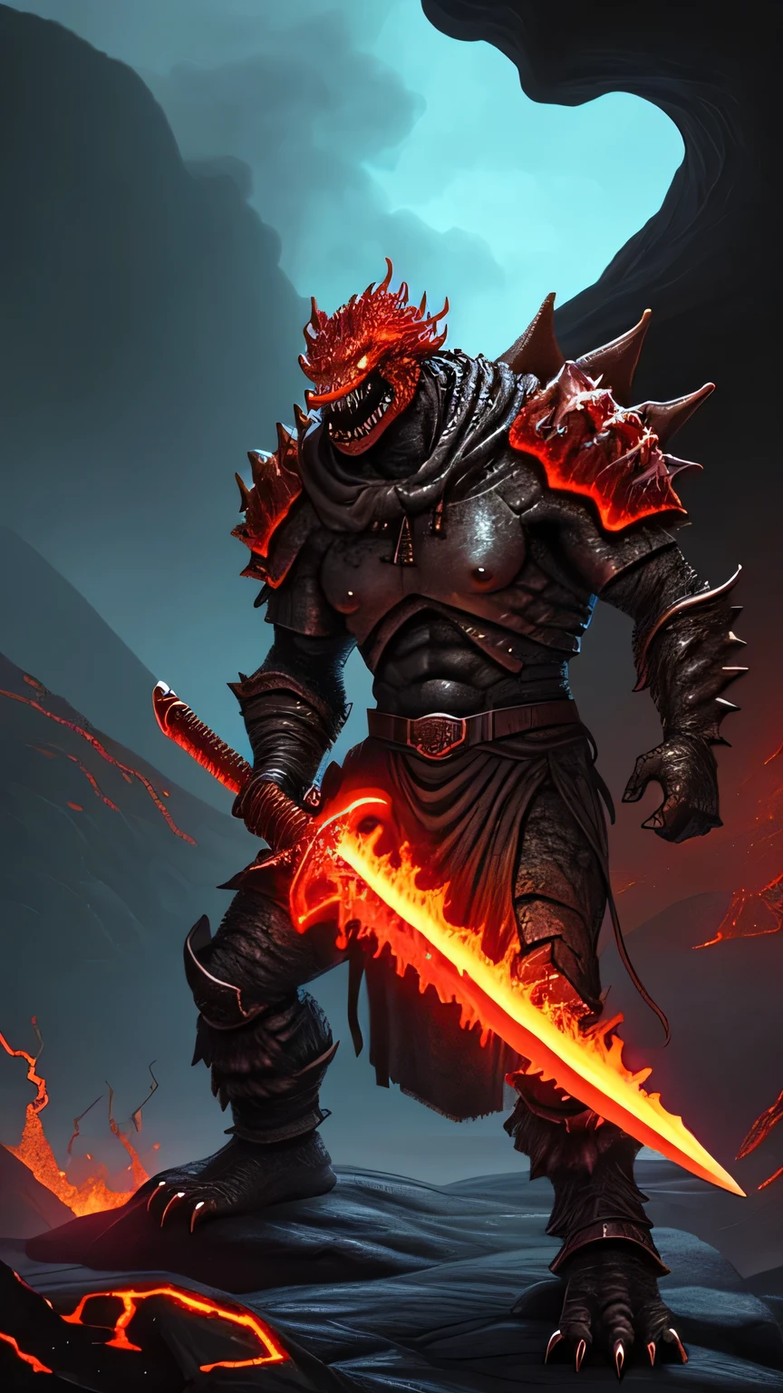 A friendly monster with lava sword