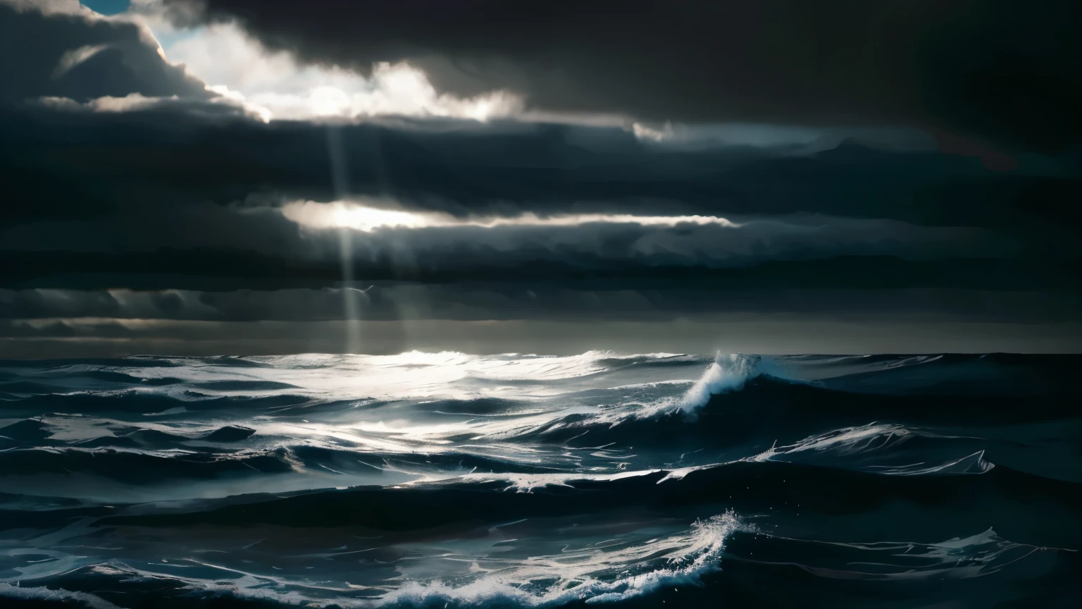 Photorealistic, Stormy Sea,  Streaks of Light, Rough seas, greyの空, grey, white,  whiteい空, High waves, whiteい波, 