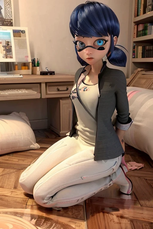 (((Full body view))), ((Ela esta na Torre Eiffel em Paris)), (melhor qualidade, super detalhe, cores vivas, Cores ricas,1 chamada marinette,Her posture is beautiful, (Fundo vermelho preto Circle Spot Eye Mask), (Fundo vermelho redondo preto ponto apertado), linda garota, she's looking at the camera,Cabelo Azul Cavalinha Dupla,(Joia como Olhos Azuis: 1.3), popular,8k,High definition