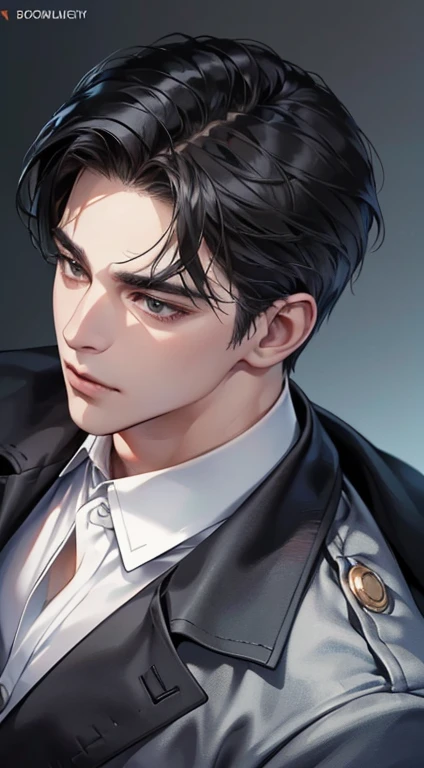 (best quality, masterpiece, 8K, photorealistic, cinematic lighting, 1:4 hdr image, top view, ultra detailed, beautiful image), a mature man, very handsome, short black hair, black eyes, perfect face without errors , ((buttoning his jacket, CEO))