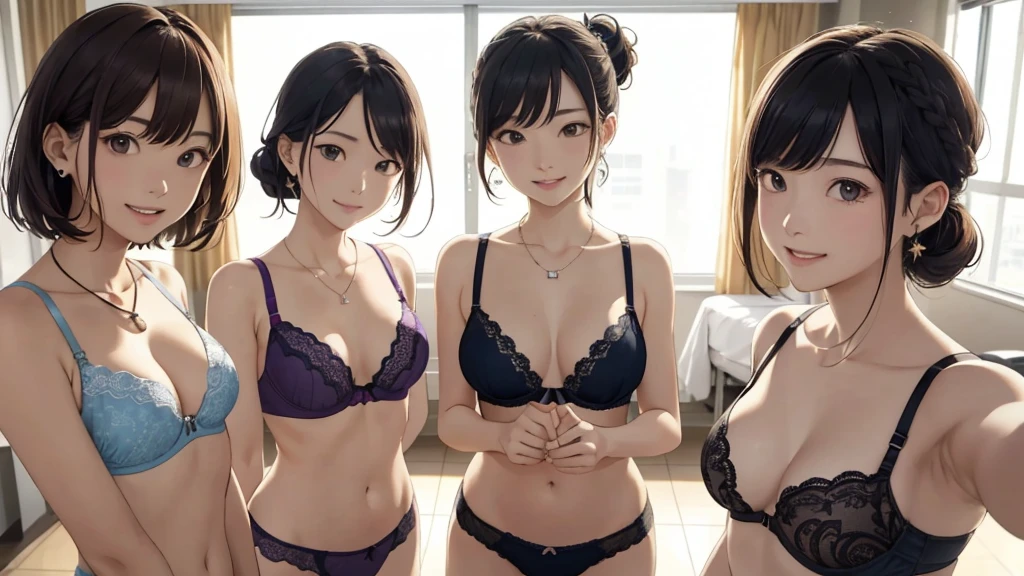 ((Multiple women、Yankee sitting))、(Detailed depiction of a beautiful face)、A kind smile、long hair、Medium Short Hair、Dark Brown Hair、Braiding、、、Cinematic Light、Soft sunlight blur background、White bra and underwear set、Or a set of black bra and underwear、Or a set of red bra and underwear、Or a set of blue bra and underwear、Or wearing a purple bra and underwear set, Or a set of orange bra and underwear、Floral bra、Floral underwear(1.8)。
information(Highest quality:1.2)、Very detailed、High resolution、masterpiece:1,2、Bright colors、Bokeh、Professional Lighting、Physically Based Rendering、Flat Color:0.8、Fine Illustration、Realistic:1.37、Makoto Shinkai style、Name Style、Light brown hair、Elegant update、Short Bob、young woman、Laugh together、ダイナミックなポーズlip、cheek(Dark Brown Hair/)bangs、cheek(direction)、(最高masterpiece1.2)繊細なイラストVery detailed、Break Blue Sky、Detailed Background、20-year-old female、Whole body shot、A shy smile、Through clenched teeth、Through clenched teeth、lip、cheek(Flat Color: 0.8)、(masterpiece: 1,2)、(masterpiece: 1,2)、High resolution、超High resolution、Highest quality、High resolution、Ultra-thin illustration、Makoto Shinkai style、Your Name is Style、long hair、Short Bob、necklace、