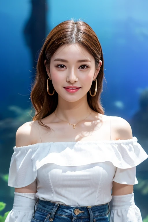 ((​Masterpiece, Top image quality, high resolution、alone、skin shiny))(on the table, best quality, actual, super detailed, meticulous, high resolution, 8k wallpaper), Close-up portrait of a beautiful woman, like, smiling, light brown messy hair, Perfect dynamic composition, 美丽meticulous的眼睛, Just like the cover of a fashion magazine, on campus，wearing gold glasses
