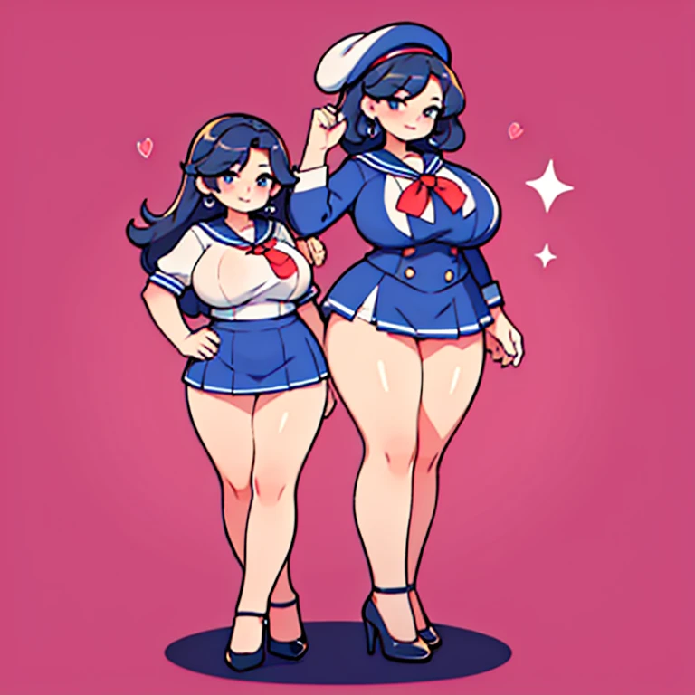 Big Breasts, Big Hips, Full Body Shot, Mature mother, Voluptuous thighs, ox, Seductive mature woman, Perfect body, Plus Size Model, Sailor suit, Wearing high heels,Miniskirt Uniform, Random sexy poses、