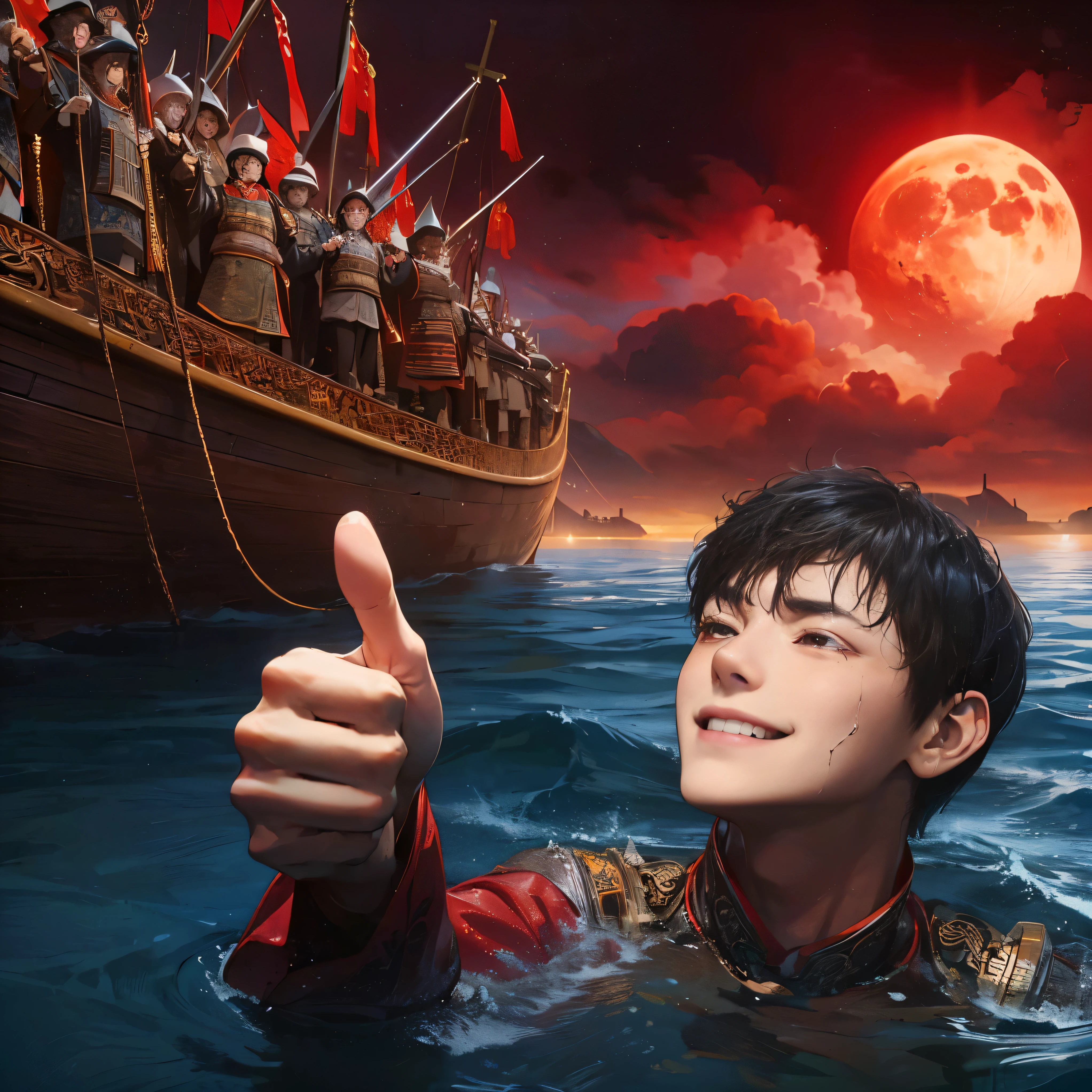 there is a man riding on a cannon with a picture of a man in the background, inspired by Ding Yunpeng, inspired by Gong Xian, inspired by Zhao Zuo, inspired by Li Kan, inspired by Ding Guanpeng, elon musk as a greek god, ancient mongolian elon musk, inspired by Xi Gang, inspired by Guo Chun --auto