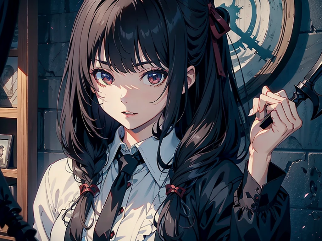 deep focus,highest quality、Masterpiece、Official Art、The best composition、High School Girl Vampire Hunter、Has the Grim Reaper's Scythe、Wind、Black Sailor Suit、