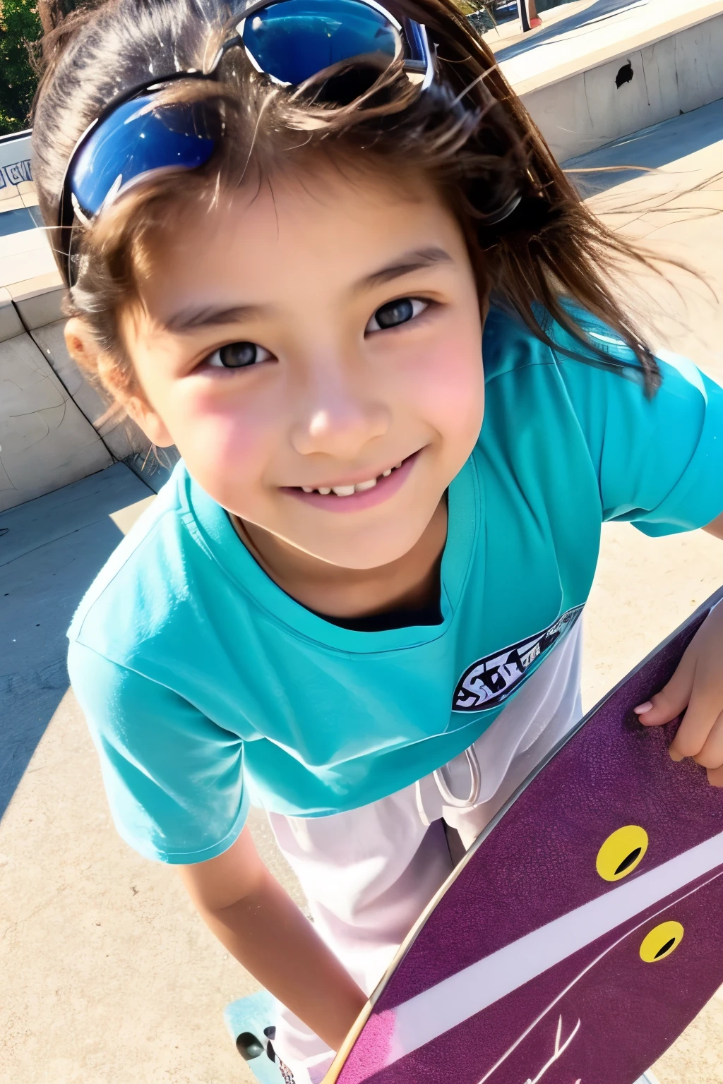 。smile、Beautiful eyes、Beautiful colored clothes、Skateboarding、Sparkling、Shine、Charm、cute、
