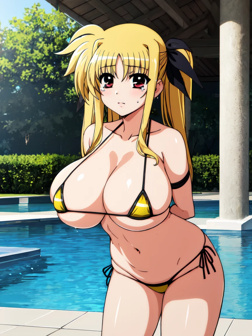 masterpiece,top-quality,fate testarossa harlaown,heroine of magical girl lyrical Nanoha,1girl,solo,blond hair,long hair,straight hair,outside splash hair,red eyes,beauty,very huge breasts,narrow waist,bust size is 120cm over,crying,sexy,soaked,seductive anime girl, oppai, biomechanical oppai,oppai proportions,Both hands are tied behind their backs and restrained,show oppai,put both hands behind her back,too much exposure swimsuit,micro bikini,swimsuit only,too much exposure swimsuit,micro bikini,swimsuit only,bust size is 120cm over,bust size is 120cm over,too much exposure swimsuit,micro bikini,swimsuit only,Both hands are tied behind their backs and restrained,show oppai,put both hands behind her back,show oppai,put both hands behind her backvery huge breasts,very huge breasts,bust size is 120cm over,too much exposure swimsuit,micro bikini,swimsuit only,Both hands are tied behind their backs and restrained,show oppai,very huge breasts,bust size is 120cm over,too much exposure swimsuit,micro bikini,swimsuit only,Both hands are tied behind their backs and restrained,show oppai,very huge breasts,where water collects,let your hair down,let your hair down,let your hair down,very huge breasts,bust size is 120cm over,too much exposure swimsuit,micro bikini,swimsuit only,Both hands are tied behind their backs and restrained,show oppai,very huge breasts,bust size is 120cm over,too much exposure swimsuit,micro bikini,swimsuit only,Both hands are tied behind their backs and restrained,show oppai,very huge breasts,bust size is 120cm over,too much exposure swimsuit,micro bikini,swimsuit only,Both hands are tied behind their backs and restrained,show oppai,No ribbon,No ribbon,No ribbon,No ribbon,No ribbon,No ribbon,No ribbon,No ribbon,No ribbon,don't tie her hair,don't tie her hair,don't tie her hair,don't tie her hair