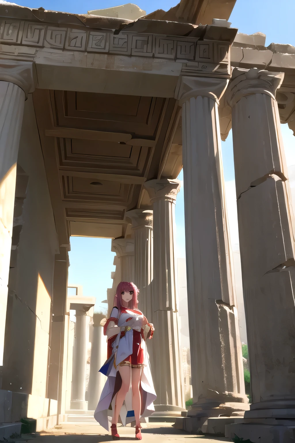 Sakura using ancient greek outfits in a middle of greek temple ruins, masterpiece