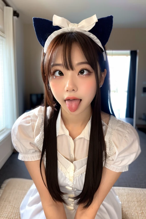 (Best Quality,4K,High resolution:1.2), Ultra-detailed, Realistic portrait, Best Quality, (outside japanese high school), (passionate scene),one very young looking high school girl, (intense emotion), (carp), (kiss:1.1), , (open eyes),(innocent look), student clothes, long black hair with bows and ribbons、Mini Pleated Skirt、(Stockings), standing, open mouth, (very big breasts), lingerie, pigtails, thin tiny waist, black and pink marching band uniform with bow, having fun, small body, big brown eyes, big cute smile, (full body, perfect long legs, looking up staring into camera, far away), (muscular lean abs, tight cropped blouse), (ahegao, tongue out, long tongue, open mouth, saliva dripping down), big breast, 