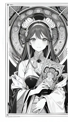 (Line art)、(Coloring book monochrome),Art Nouveau、Upper Body、(Coloring book)