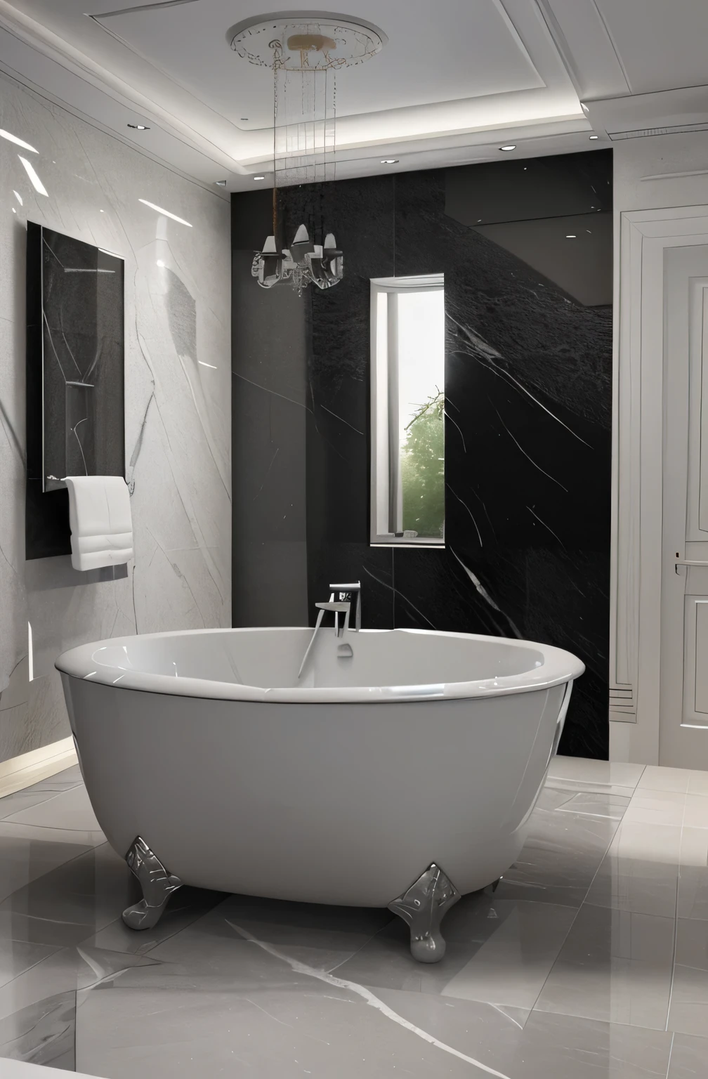 Professional 3d architecture rendering design of modern and French design for bathroom with white bathtub and toilet and black slab stone and high quality and detail 