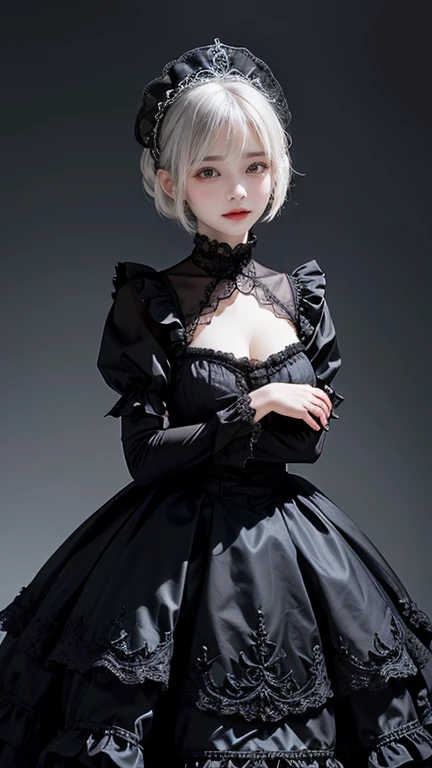 Please draw a super beautiful girl with short white bob hair wearing a gothic ta outfit.。She exudes an elegant and dark vibe.、She exudes a unique beauty in Gothic Loliashion.。Her white hair is tied up in a neat short bob.、It highlights her individuality and sophisticated beauty.。
Her gothic lolita ots are dark and luxurious in design.、It brings out her elegance and mysterious charm.。Lace and ribbon、Accents such as ruffles、It is a hallmark of her Gothic Lolita styler pose is graceful、It expresses her deep worldview hidden inside her.。
Her eyes shine with mystery、Combined with her charming smile、It highlights her individuality and charm.。Her smile has a unique charm、She shows her confidence and sophisticated beauty in Gothic Lolita fashion.。appearance is美しく、Her presence stands out in the world of Gothic Lolita.。
This superutiful girl with white short bob hair and gothic lolita style is、It has aque charm and sophisticated beauty.。Her appearance is、Her presence and charm in the world of Gothic Lolita fashion are fused togr.、It's a fascinating and mysterious sight.。