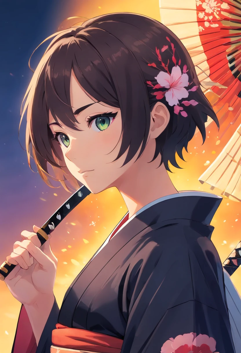 1 chico, solo, pelo pintiagudo, cabello negro, ojos negro, kimono negro, alto, katana en su mano derecha, bleach