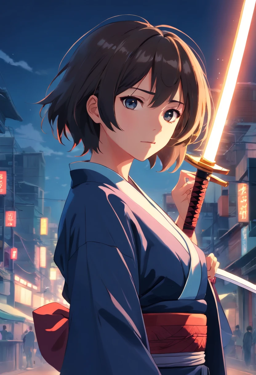 1 chico, solo, pelo pintiagudo, cabello negro, ojos negro, kimono negro, alto, katana en su mano derecha, bleach