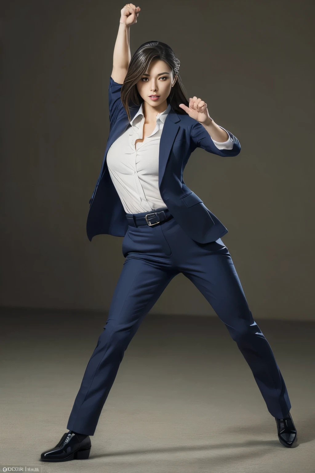 (masterpiece、high resolution、high quality)、(Dynamic pose:1.4、Realistic:1.7)、(A female detective from the Tokyo Metropolitan Police Department's First Investigative Division at the forefront of special investigations)、(Japanese women、cool、Skilled in martial arts)、Beauty、double eyelid、Sparkling Eyes、Muscular、(Perfect Anatomy、Anatomically correct, beautiful and perfect limbs、Beautiful Skin)、Wear a women's suit、Professional photography、Big City Tokyo、gravure