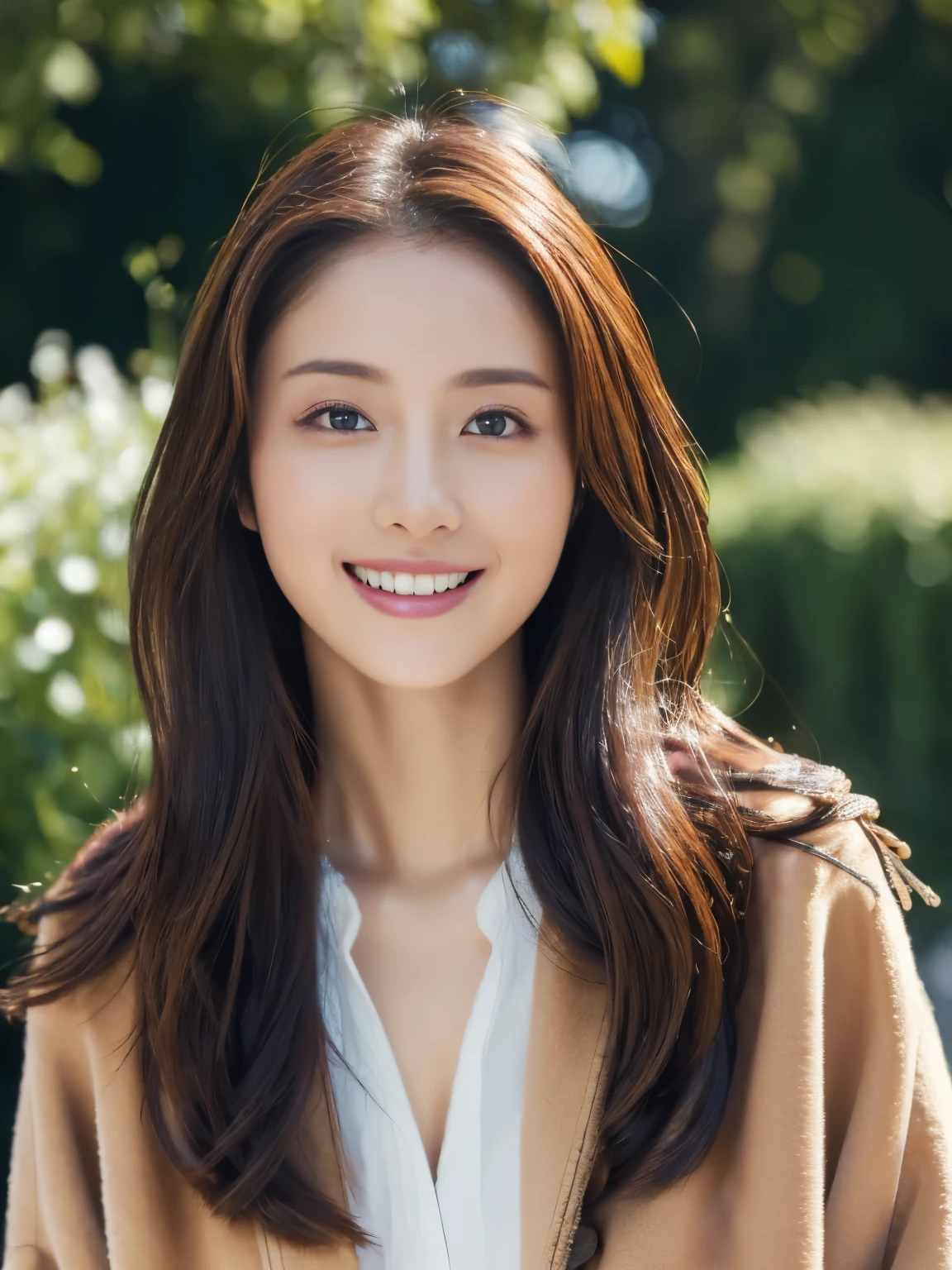 ((highest quality, 8k, masterpiece: 1.3)), sharp: 1.2, Perfect body beauty: 1.4,pretty girl,Light brown long hair,(((Woman straddling a coat))),Slender body,Highly detailed face and skin texture,Beautiful Eyes, double eyelid,((Full Body Shot)),Natural light,smile